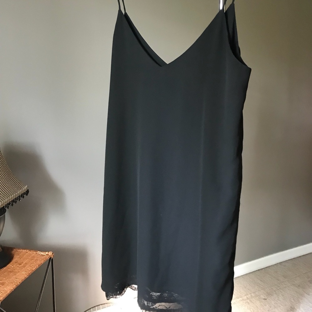 Spaghetti Strap Slip Style Black Dress